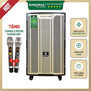 Loa kéo karaoke bluetooth gia đình lớn nanomax k-180 bass 40cm công suất 820w tặng kèm cặp micro hát karaoke cao cấp