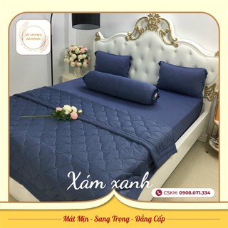 (Rẻ Vô Địch) Ga - Drap Giường Lẻ Thun Mát Lạnh Thương hiệu AT HOME - Màu Xám Xanh