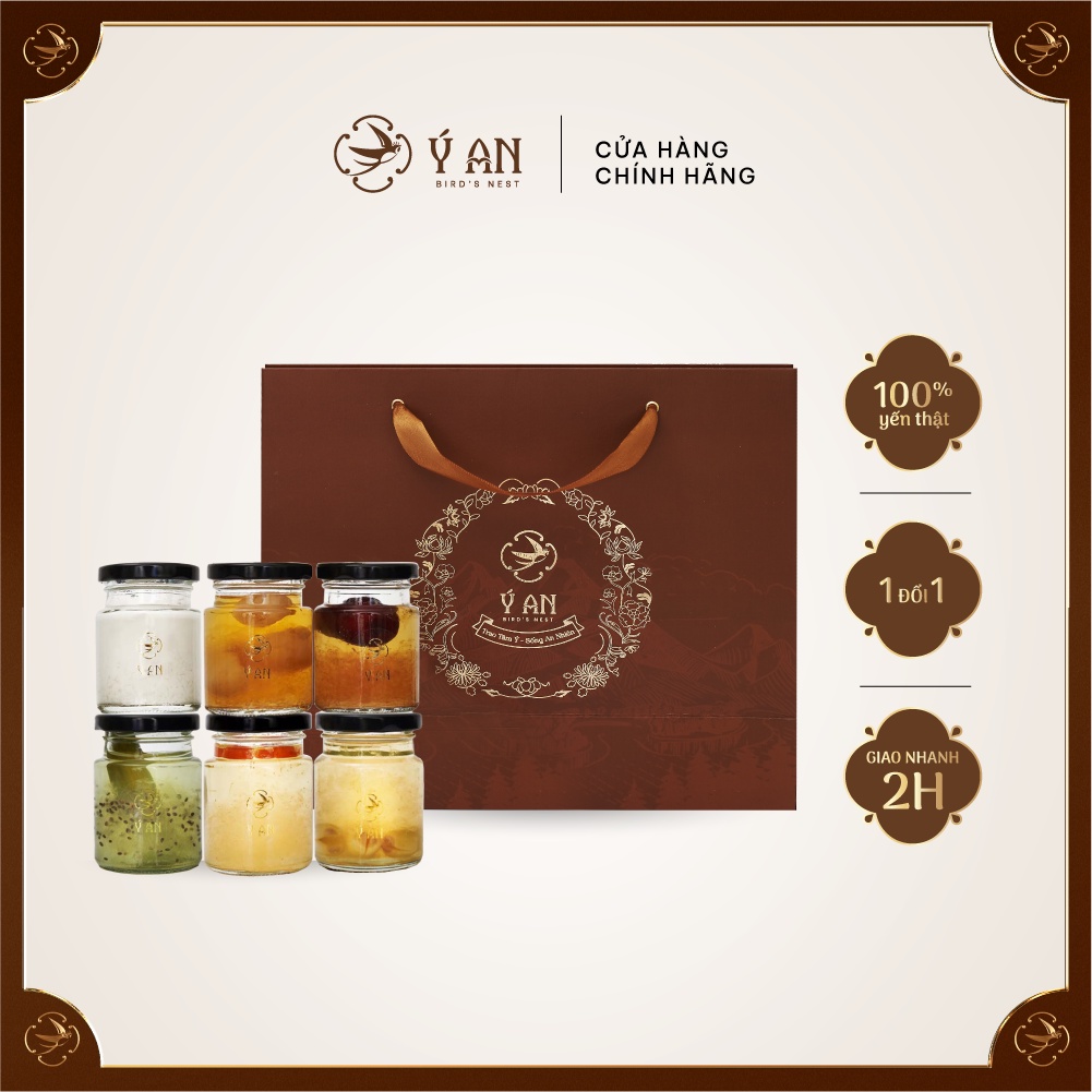 Set 6 hũ yến chưng tươi nguyên chất Ý An các vị táo, sen, nhãn, hạt chia, kỳ tử, sữa tươi lọ 80ml