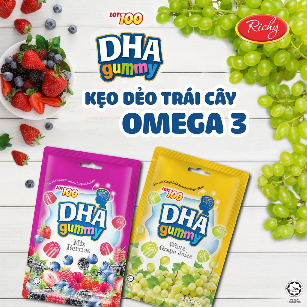 [NEW] Kẹo dẻo LOT100 DHA hương vị tổng hợp/Nho xanh 40g