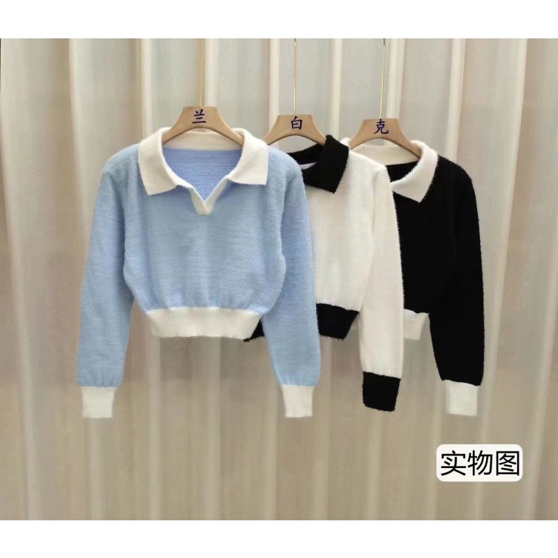 Áo polo Dệt Kim Phối Màu Tương Phản Thời Trang Mùa Đông Mới Cho Nữ