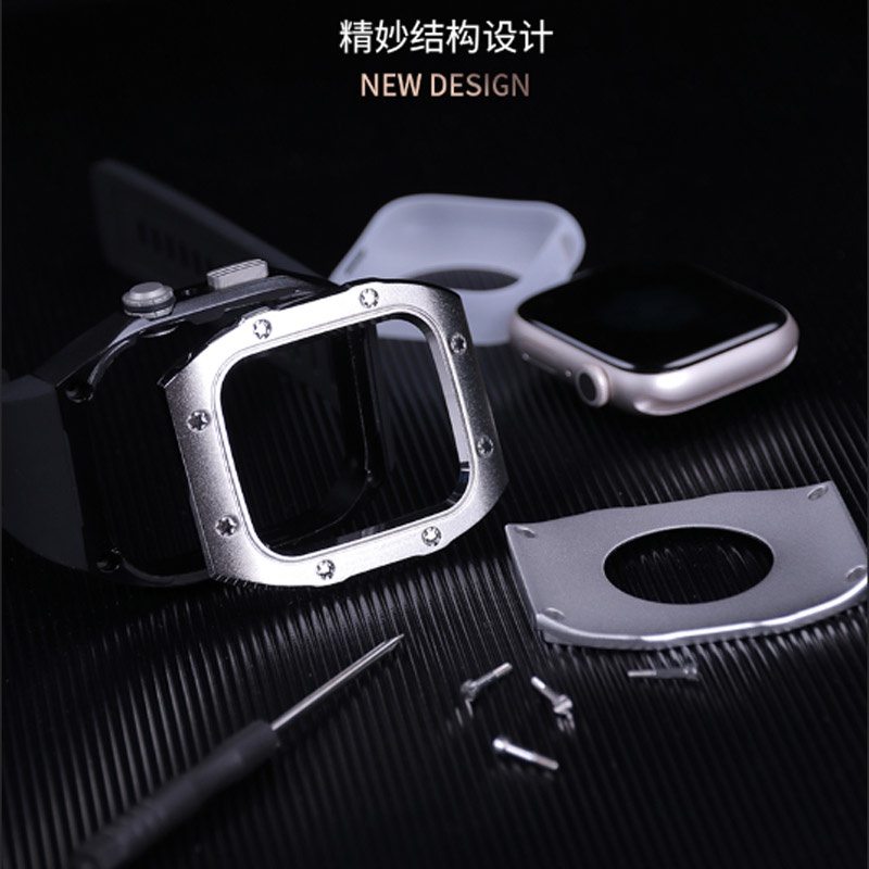 Dây Đeo Đồng Hồ Bằng Hợp Kim Và Silicone Cho apple watch series 8 7 6 SE 5 4 44mm 45mm