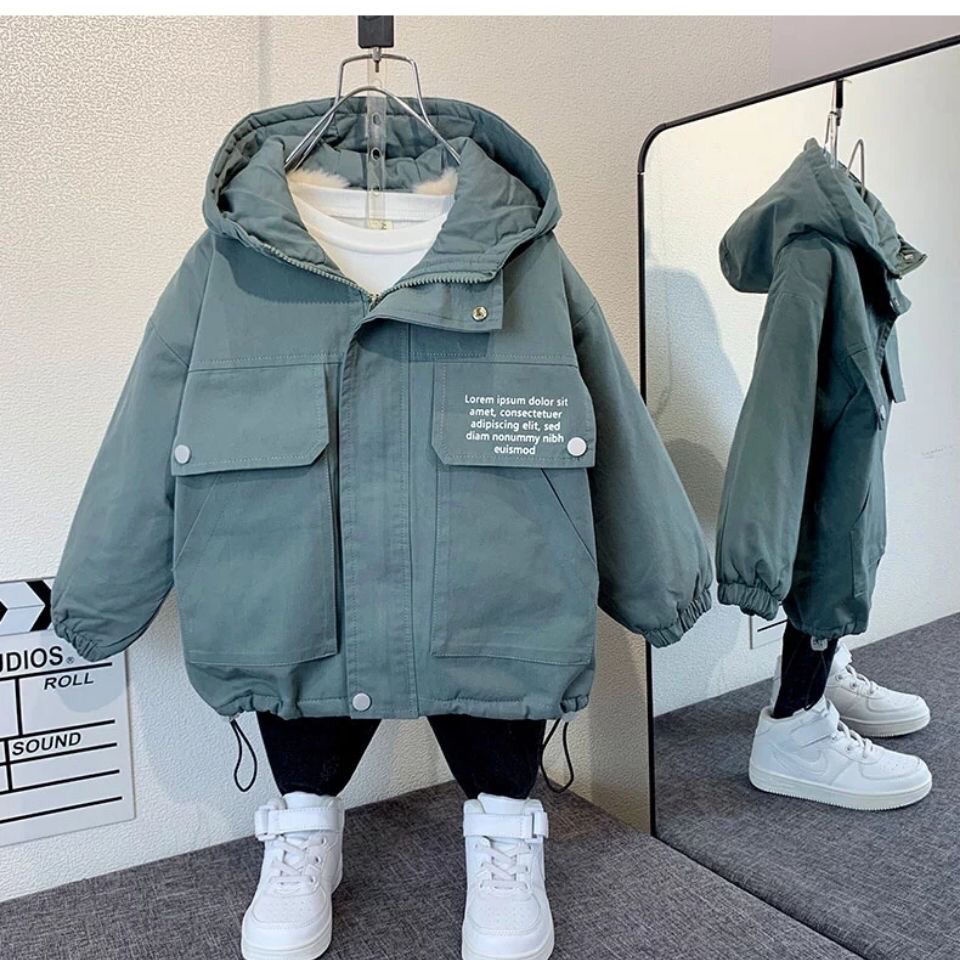 Áo Khoác Lót Lông Cừu Dày Dặn Phong Cách Mới Thời Trang Thu Đông 2022 Dành Cho Bé Trai