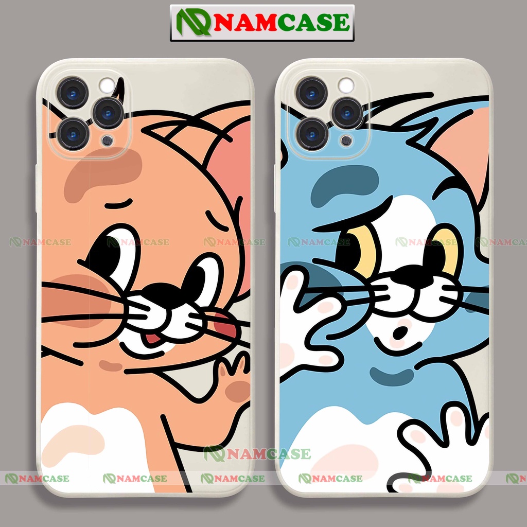 Ốp lưng điện thoại iPhone cặp đôi hoạt hình tom jerry cạnh viền vuông cho ip 6/6s/7/8/X/XS/XR/11/12/13/14 Pro Plus Max