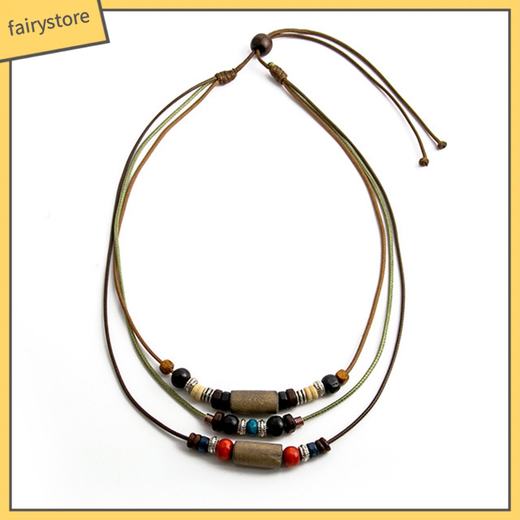Fairystore| Vòng Cổ Dây Xích Dài Bện Màu Đen Phong Cách Dân Tộc Cổ Điển Mặc Hàng Ngày