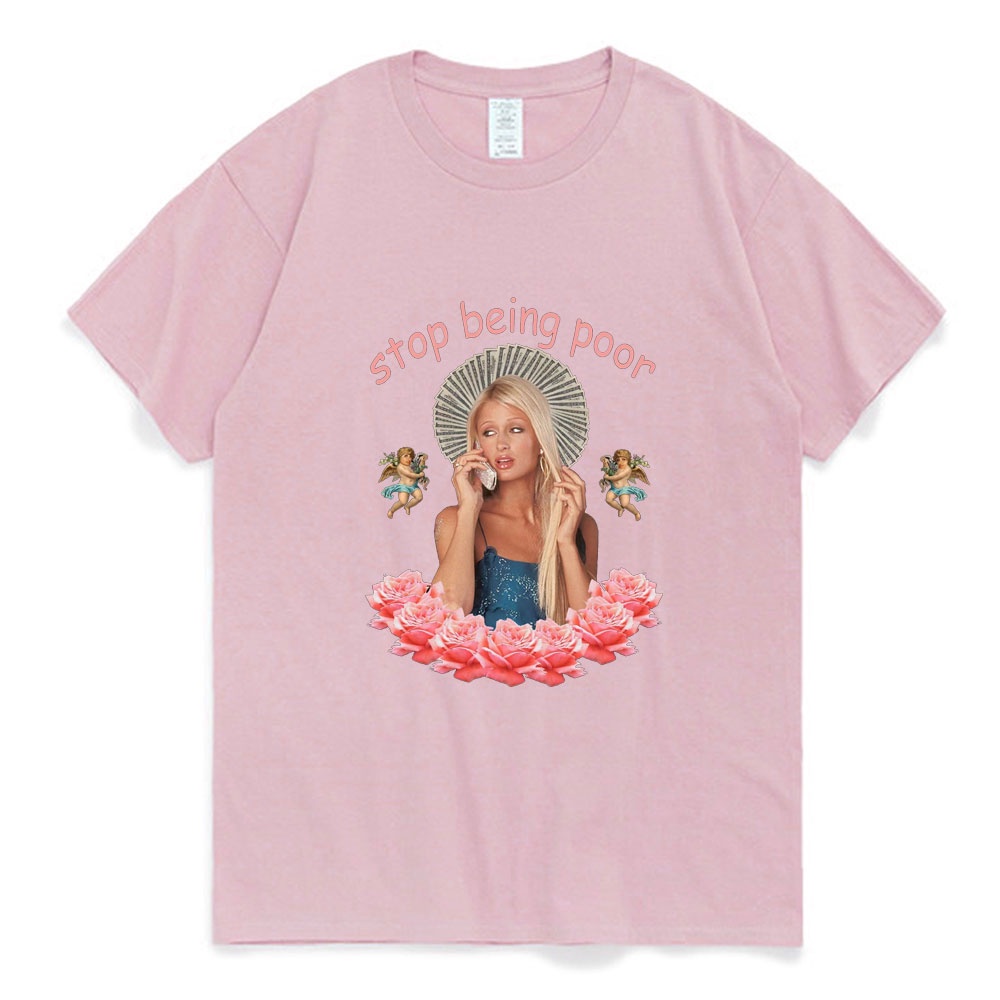 Áo Thun 100% Cotton In Chữ Stop Being Poor Hip hop Đường Phố Âu Mỹ Mẫu Mới Mùa Hè 2021 Dành Cho Nam Nữ