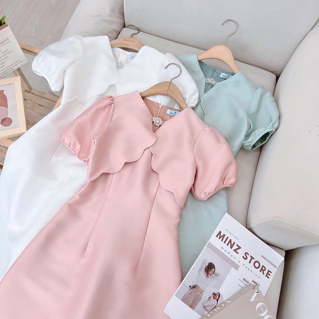 Váy Thiết Kế Cao Cấp Nữ Minz Store 3423, Thiết Kế Chất Liệu Tafta Lượn Sóng Cách Điệu