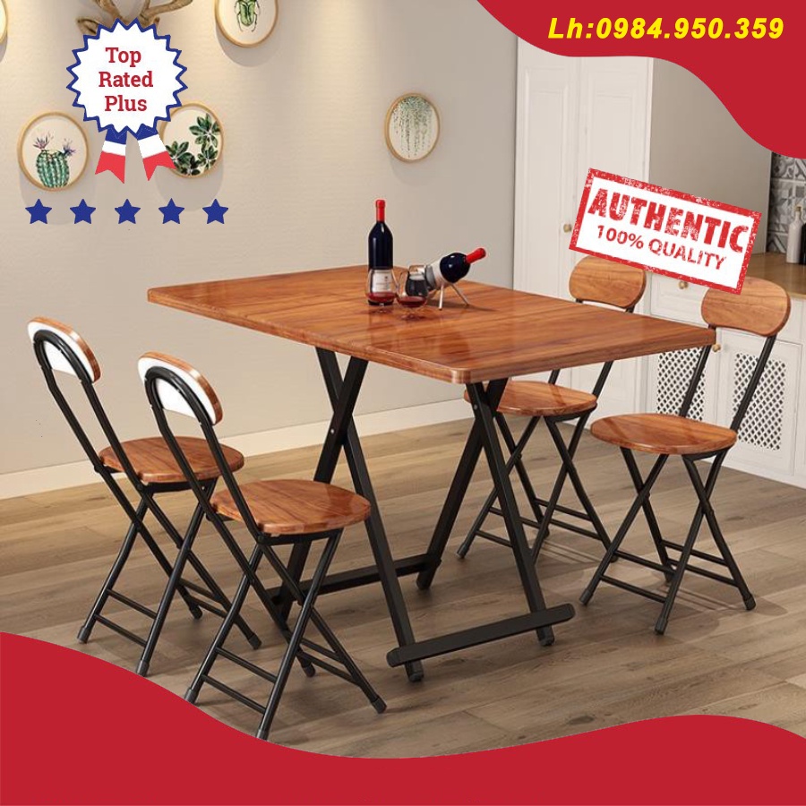 Combo Bộ Bàn Ghế Gỗ Gấp Gọn Đa Năng Dùng Phòng Ăn,Cafe,Nhà Hàng,Làm Việc Kích Thước Bàn 120*60*74cm