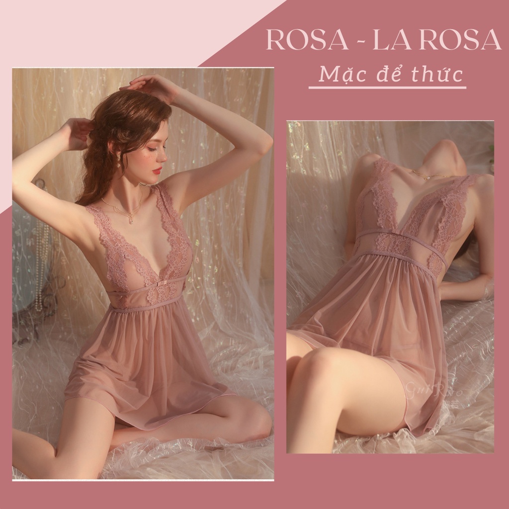 Đồ ngủ sexy gợi cảm ROSA - DN06 vải Voan Mỏng Nhẹ, Thoáng Mát màu Đen