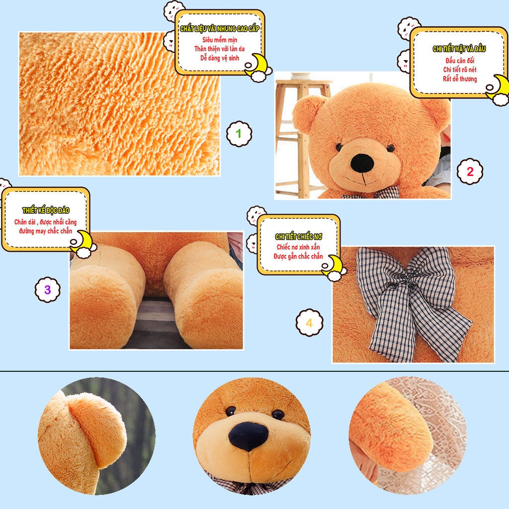 Gấu bông gối ôm teddy cỡ lớn, thú nhồi bông cao cấp