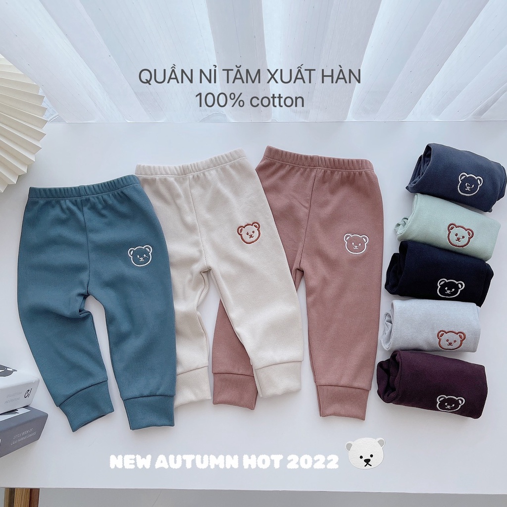 { Sale off} Quần nỉ tăm xuất dư ấm, mềm và thoái mái bé trai bé gái từ 6 - 16kg thêu gấu, combo 5 quần/màu ngẫu nhiên