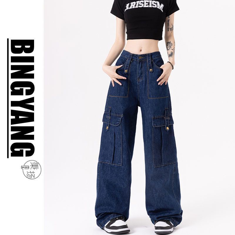 Quần Jean Dài Dáng Rộng Nhiều Túi Phong Cách Retro Mỹ Thời Trang Mùa Xuân Thu Giản Dị Dành Cho Nữ Và Nam