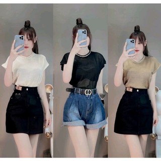 Áo thun len lưới phối xích