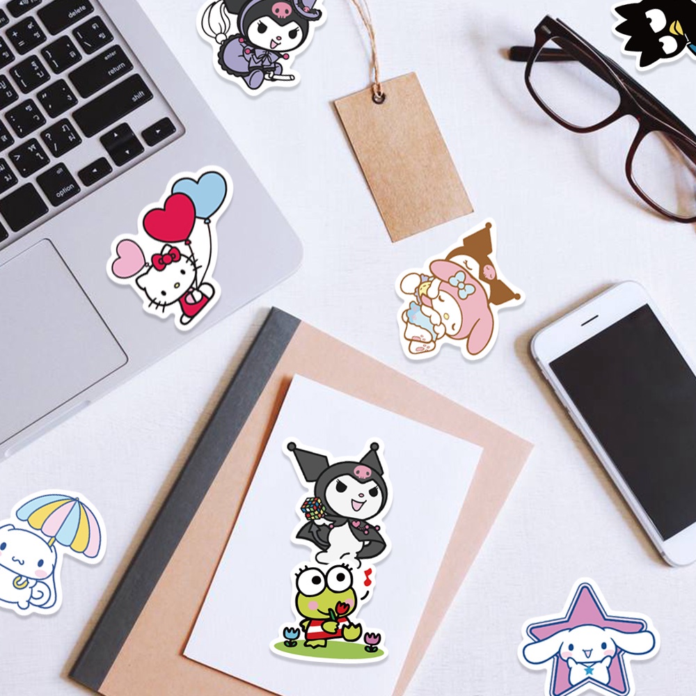 Bộ 50 Miếng Dán Hoạt Hình Kuromi Melody Jade Guigou Dễ Thương Chống Thấm Nước Trang Trí Cốc / Nón Bảo Hiểm