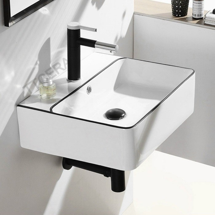 Lavabo treo tường đặt bàn đều được vuông trắng viền đen