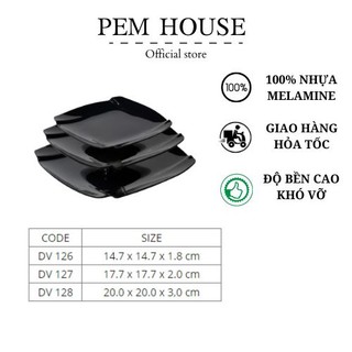 Dĩa Nhựa Vuông Màu Đen Nhiều Size
