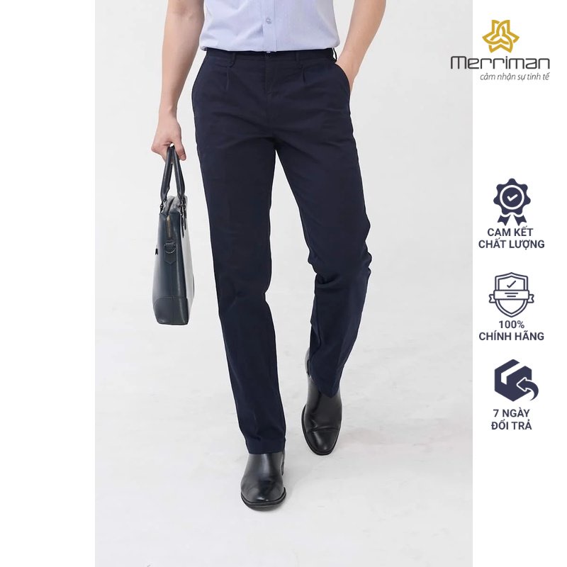 Quần kaki nam dài ống suông có ly Merriman mã THMKP027 màu Navy