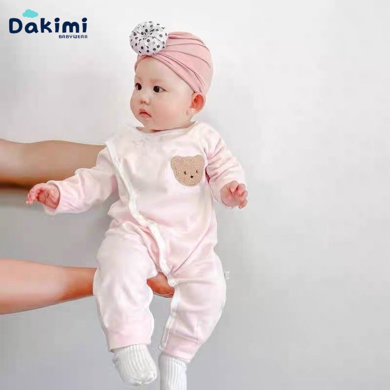 Bodysuit dài tay cho bé DAKIMI Đính Gấu đáng yêu, chất Thun mềm mịn thấm hút tốt mồ hôi.Mẫu quần áo sơ sinh bé gái 0-12M