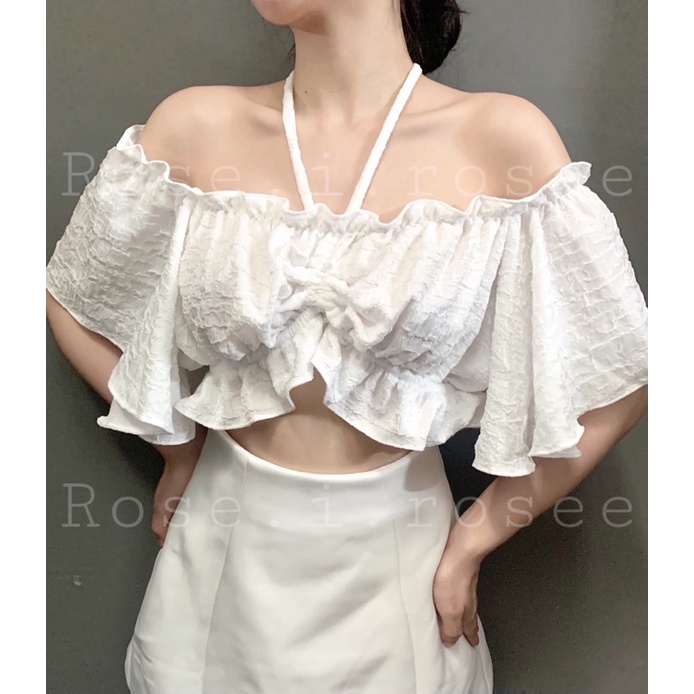 Áo rút ngực kem , trắng