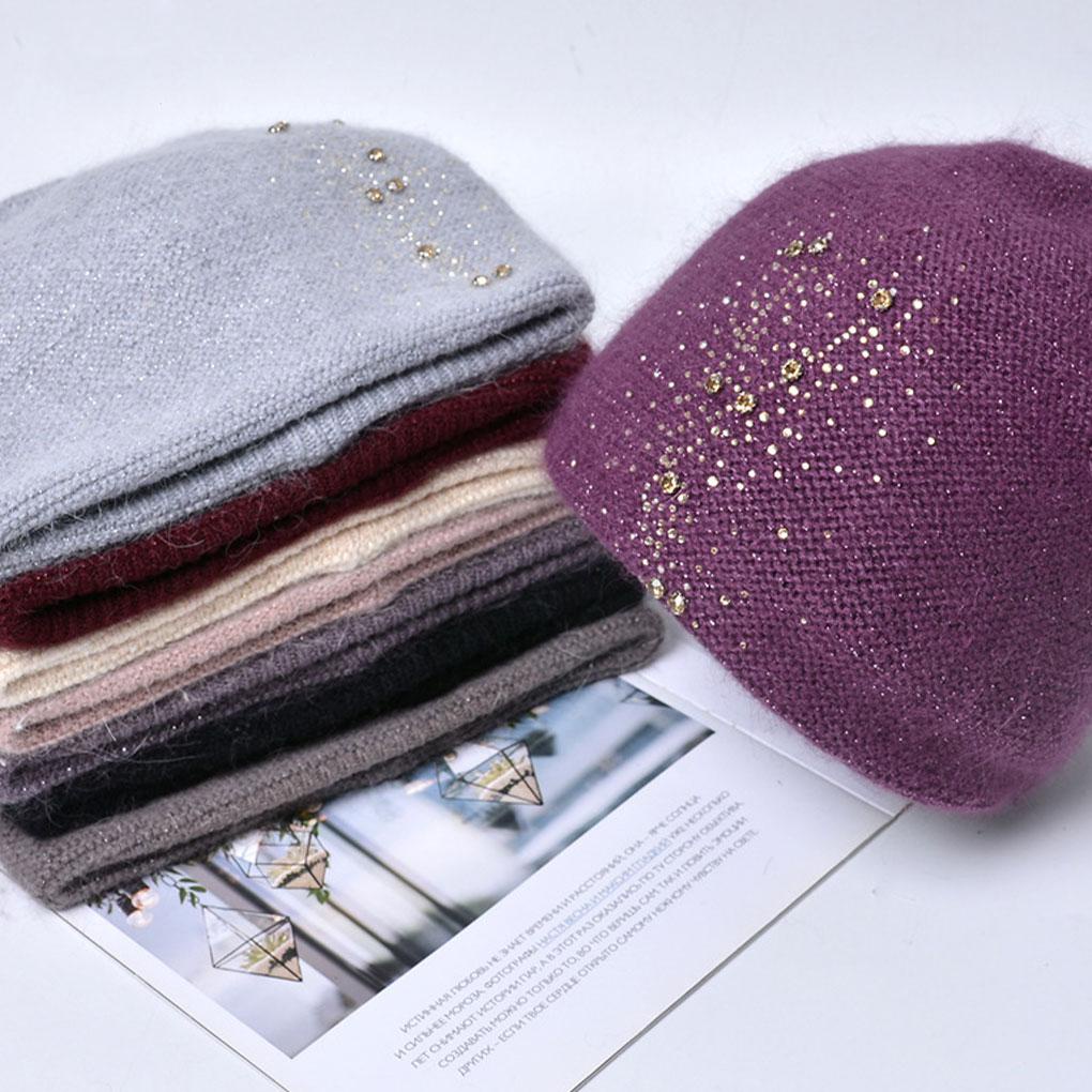 (runbu) Mũ Beanie Giữ Ấm Màu Trơn Pha Lê Thời Tiết Lạnh Thoải Mái Dành Cho Nữ