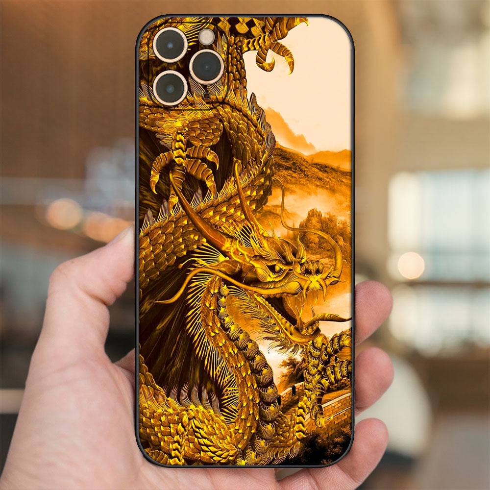 Ốp lưng iPhone 11 Pro Max dẻo đen cạnh vuông in hình Rồng Sang Trọng Tài Lộc May Mắn