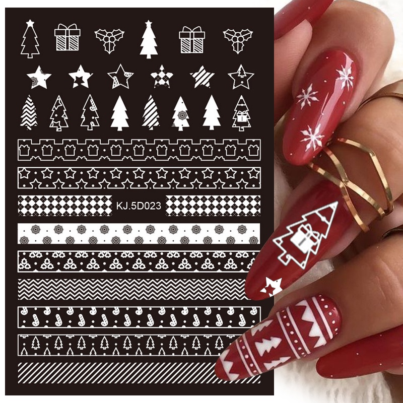 Nhãn dán móng tay UR SUGAR hình hoa tuyết Giáng sinh màu trắng xanh dương xinh xắn