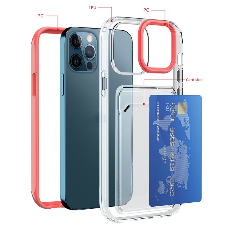 Ốp Điện Thoại Cứng Trong Suốt Chống Sốc 3 Trong 1 Có Ngăn Đựng Thẻ Cho iPhone 14 13 12 11 Pro Max Mini XR XS X 8 7 Plus + SE 2020