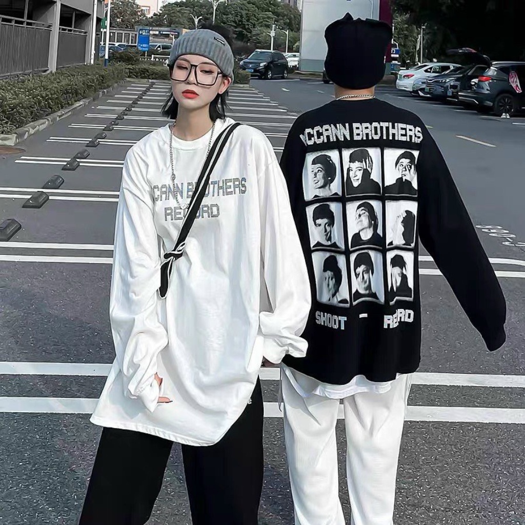Áo sweater unisex MCCANN BROTHER, áo longtee dài tay họa tiết mặt người form rộng XESINU