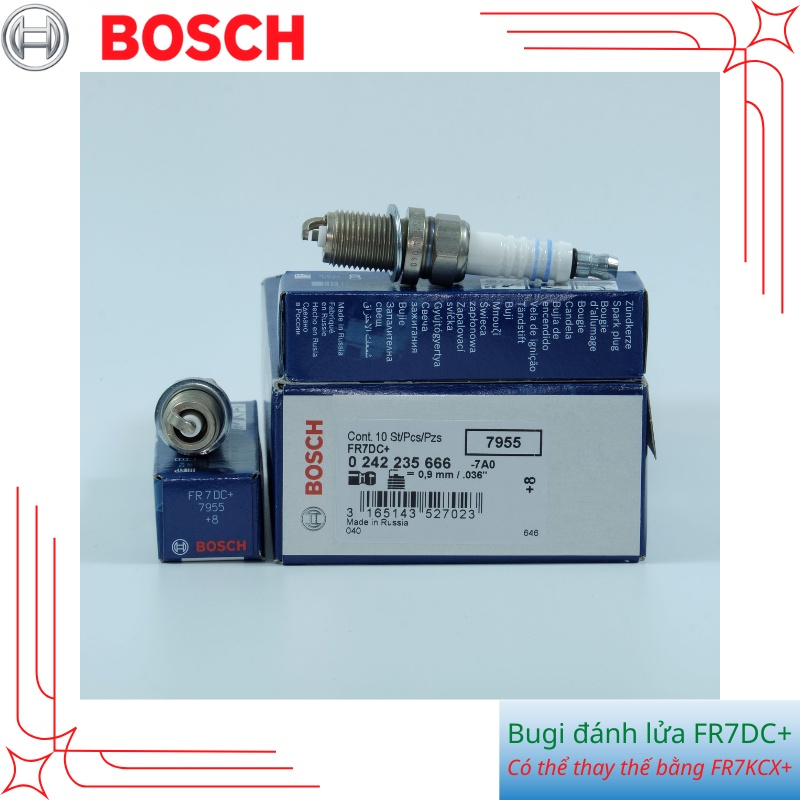 Bugi đánh lửa BOSCH FR7DC+ Bugi chân ngắn, đường kính ren 14mm, Made in RUSSIA, có thể thay thế bằng FR7KCX+ | HIBUAUTO