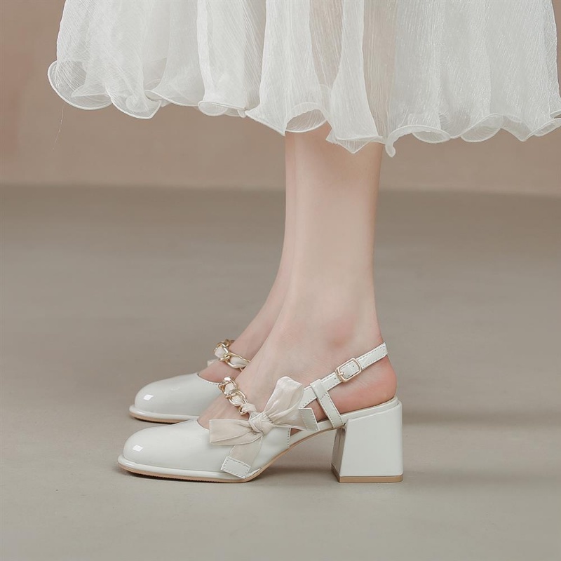Giày Cao Gót Đế Dày Thắt Nơ Phong Cách Retro Pháp Thời Trang Mùa Hè 2022 Mới Cho Nữ