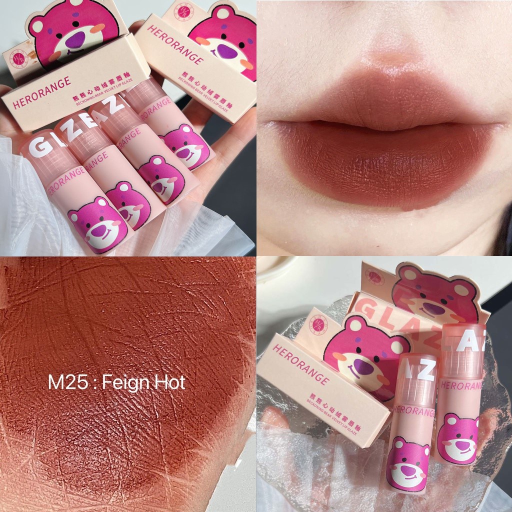 Son velvet son kem lì gấu dâu HERORANGE son gấu son HERORANGE mềm mịn lâu trôi Beckoning BearLip Glaze HERO29