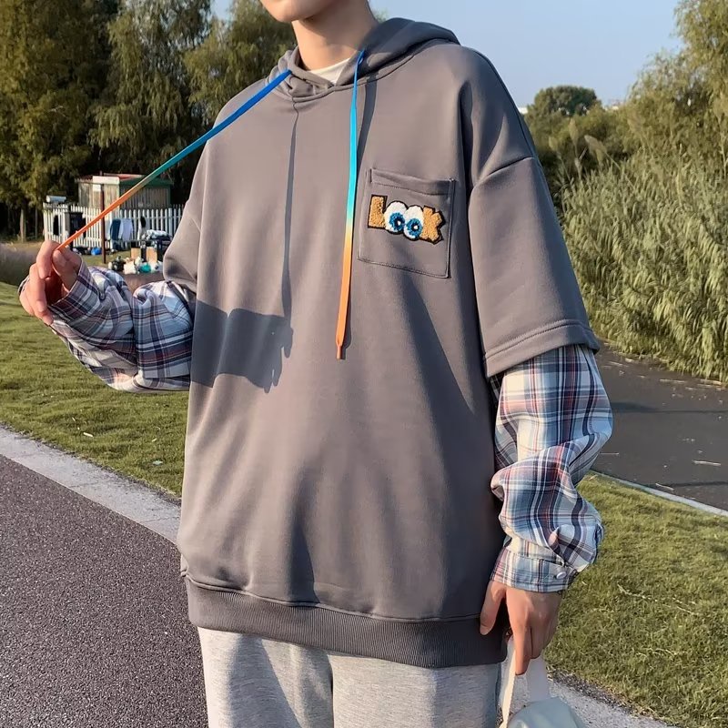 Áo hoodie Giả Hai Lớp Tay Dài Dáng Rộng Phong Cách Đường Phố Mỹ Thời Trang Thu Đông 2022 Cao Cấp Cho Nam