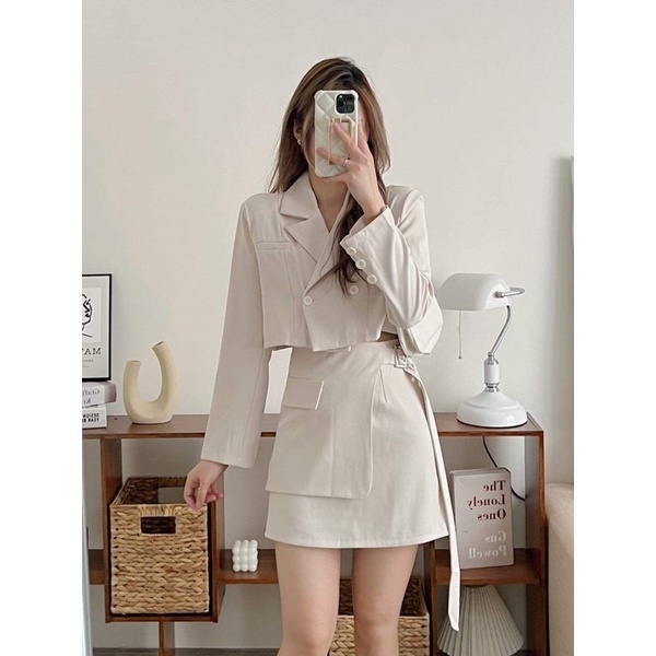 Set blazer croptop dài tay chân ván khuy cạnh 6613 JuNclothingg