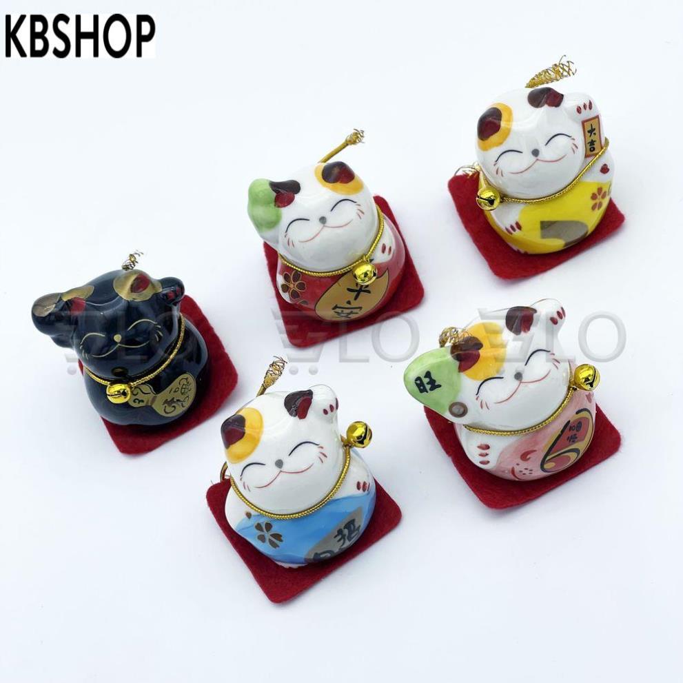 Bộ Tượng Sứ 5 Chú Mèo Thần Tài Nhật Bản Maneki Neko Mini May Mắn