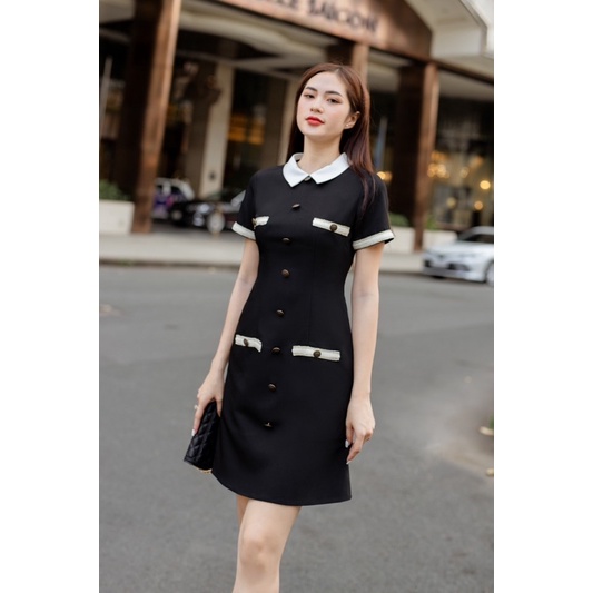 Đầm Clothesrack tay ngắn viền dây đính nút Regina