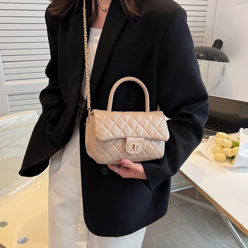 IELGY Túi Đeo Chéo Bằng Da Mềm Màu Đen Họa Tiết Hình Thoi Thời Trang Cho Nữ