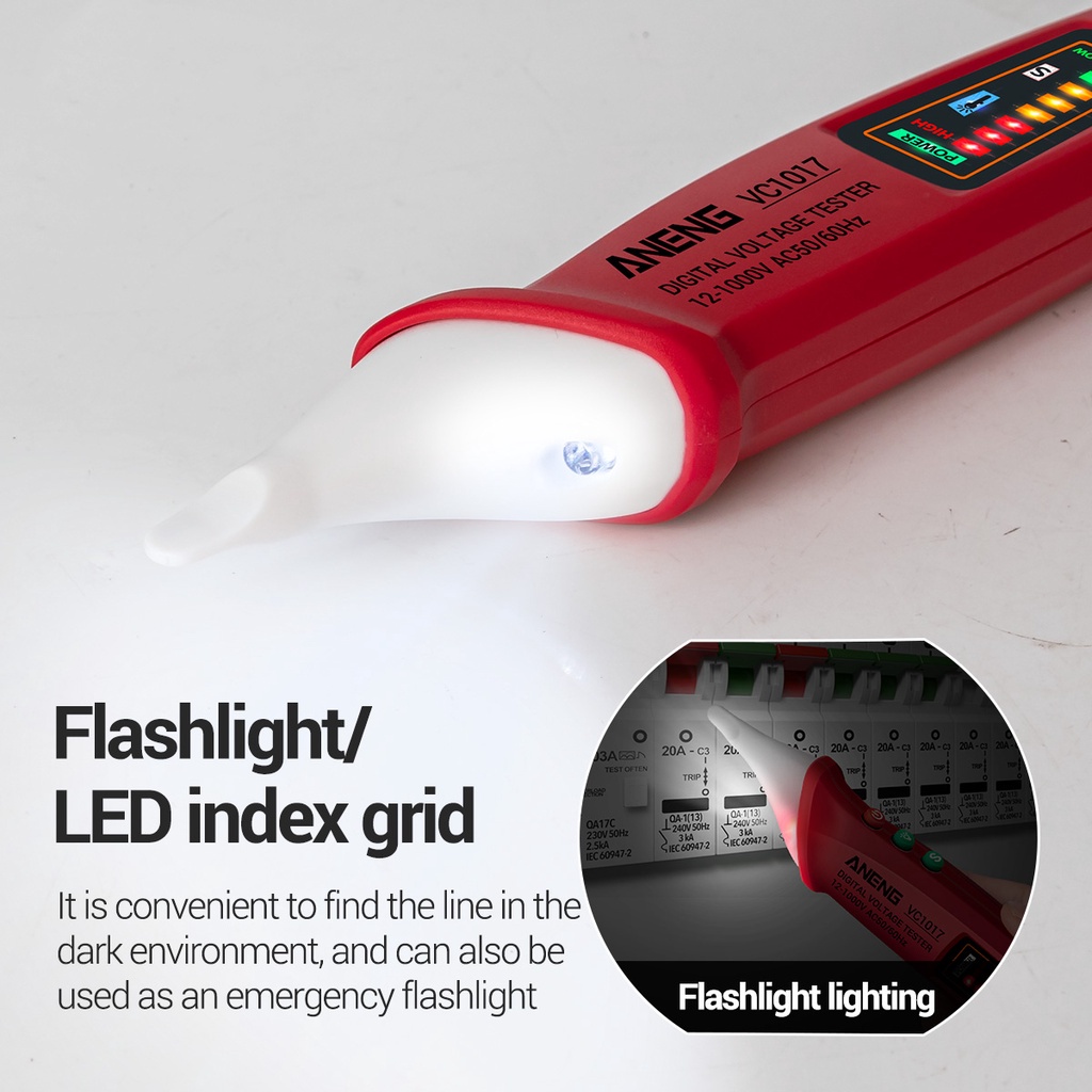 Vôn kế điện tử ZIQQUCU ANENG không tiếp xúc NCV có đèn LED 3 màu VC1017 12-1000V AC50 / 60HZ