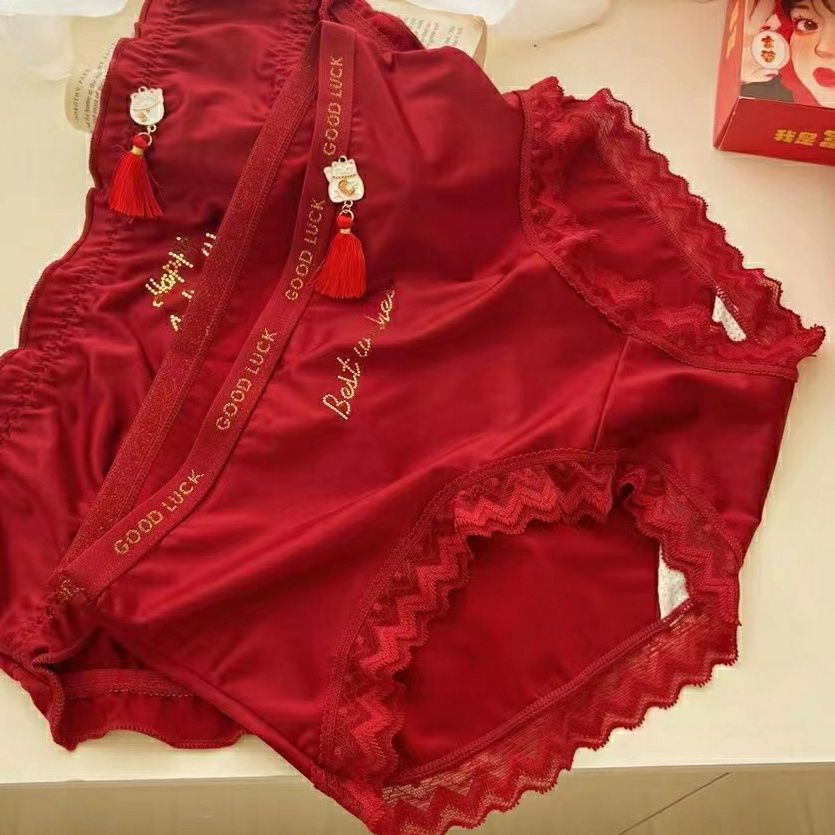 Bộ 2 Quần Lót Satin Đỏ Lưng Vừa Thời Trang Mùa Xuân Mừng Năm Mới Cho Nữ