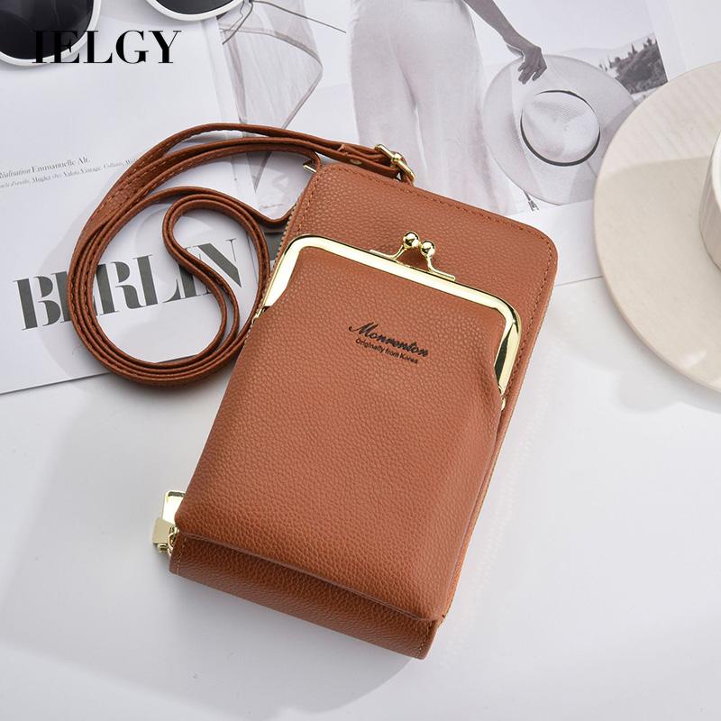 Ielgy Túi Đeo Chéo Đựng Điện Thoại Họa Tiết Vân Vải Có Khóa Kéo Đôi Phong Cách Hàn Quốc Dành Cho Bạn Nữ