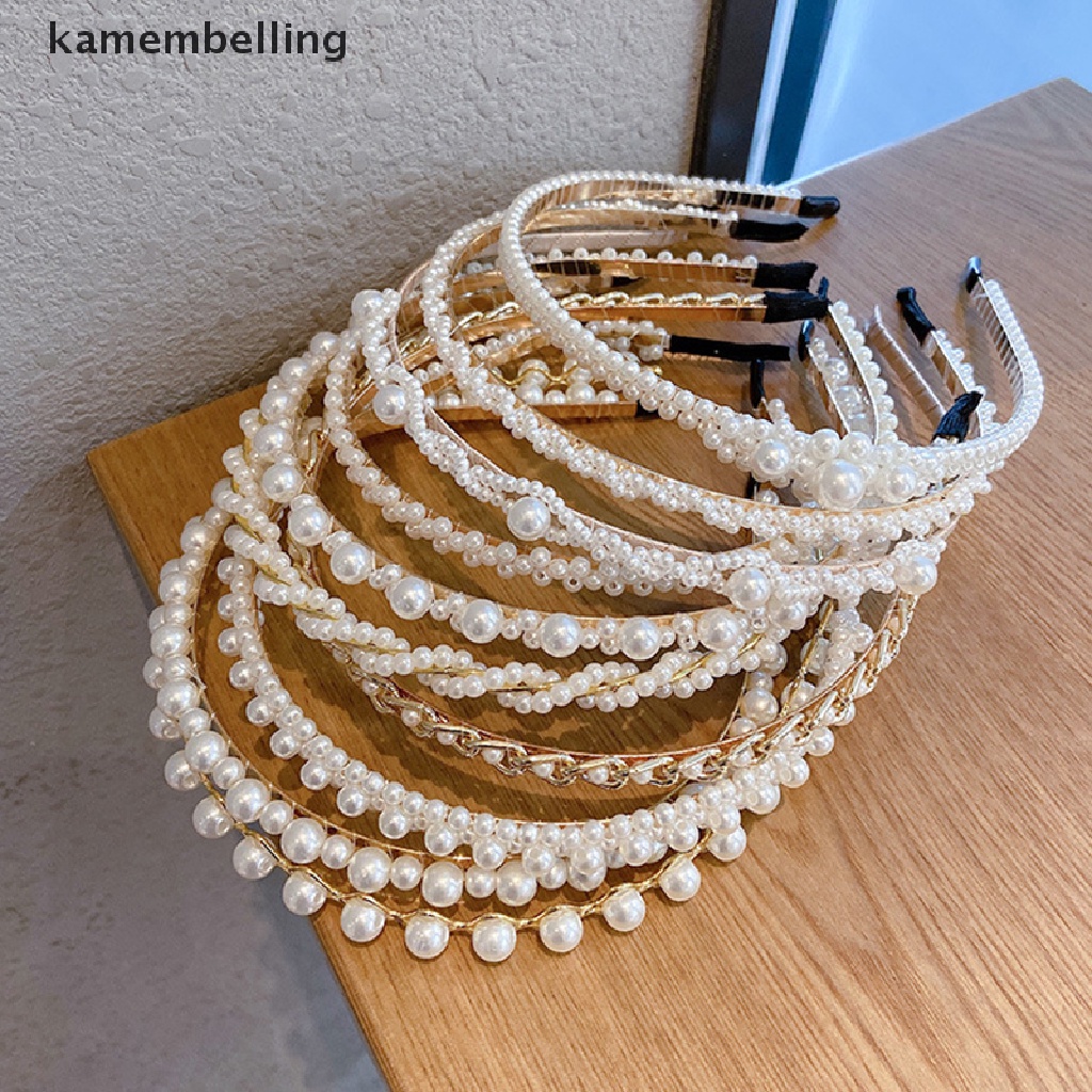 kamembelling Simulation Pearl Women Hairbands Korean Handmade Bow Flower Headband EN