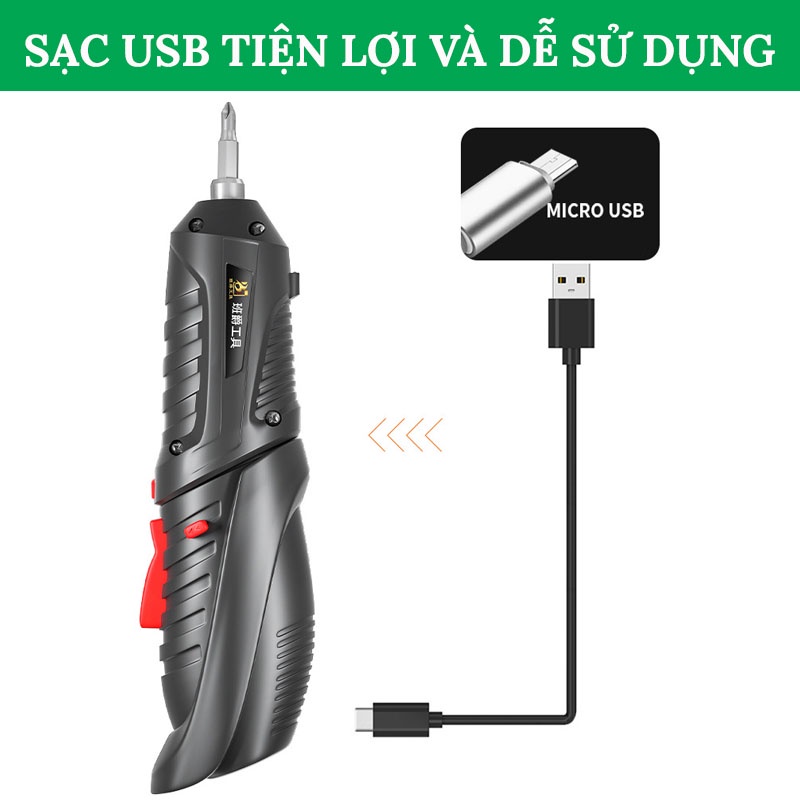 Máy Bắn Vít Mini 2 Chiều, Máy Khoan Mini Cầm Tay Không Dây Pin Sạc 1800mAh Tiện Dụng SONHOUSE