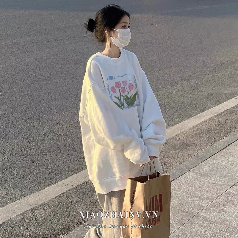 Áo nỉ XIAOZHAINV dáng rộng phong cách thời trang retro Mỹ