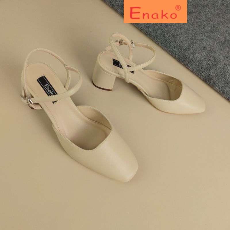 Giầy bít nữ enako tp13532 - mũi vuông quai cài hậu gót cao 5cm