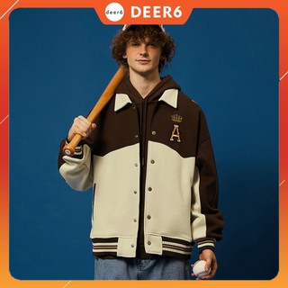 Áo khoác bomber, Varsity jacket A 5116W22 nam nữ nỉ bông dày dặn