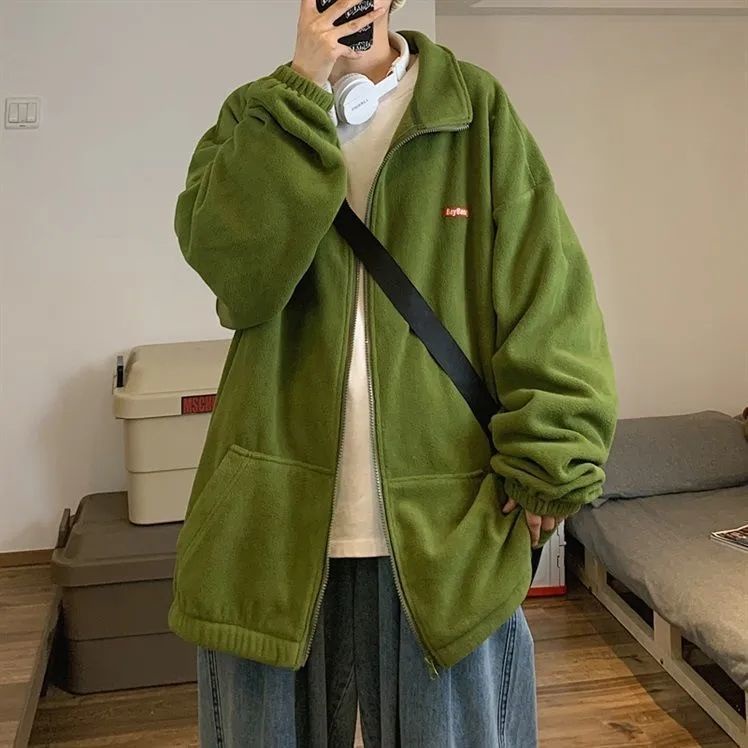 Áo Khoác Nhung Dày Dặn Cổ Đứng Dáng Rộng Phong Cách Hàn Quốc Cho Nữ