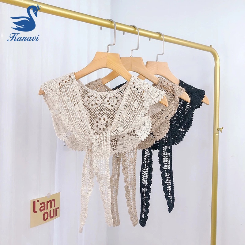 Khăn Choàng Cổ Bằng Len Móc Phối Ren Thời Trang Dành Cho Nữ