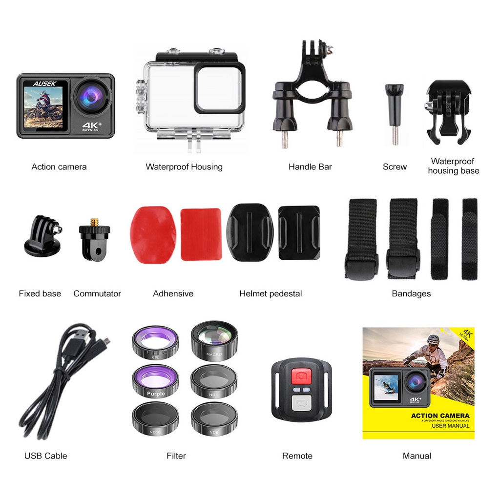 Camera Ausek S81- Quay Video 5K – Chống Rung EIS Tặng Thêm Pin + Dock Sạc Đôi + 6 Bộ Lọc Màu Sắc  (Có Video Test)