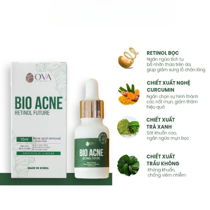 Serum Bio Acne Ova giảm mụn mờ thâm lành tính chiết xuất thiên nhiên 15ml