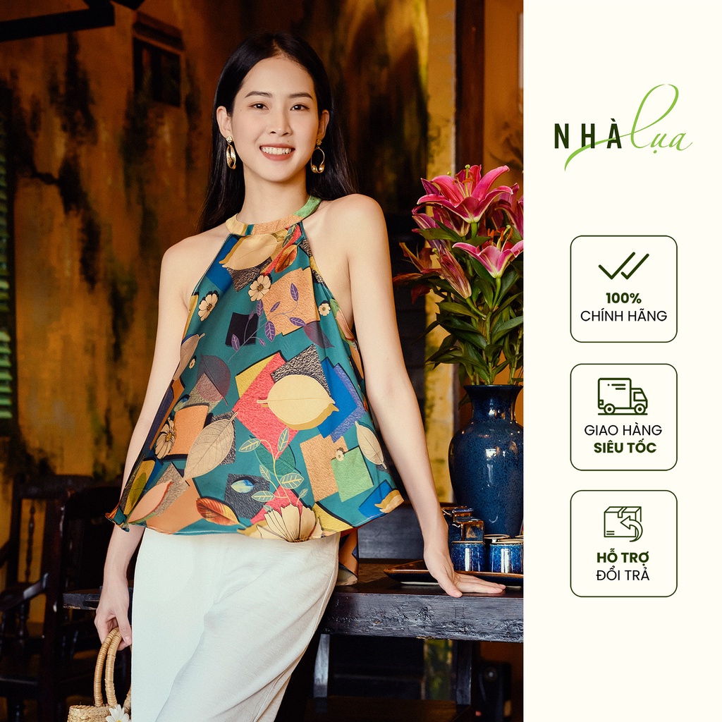 Set áo yếm lụa Latin, quần ống suông rộng sang trọng - Đồ đi biển nữ bộ Tết tạo điểm nhấn mùa hè Nhà Lụa YL011