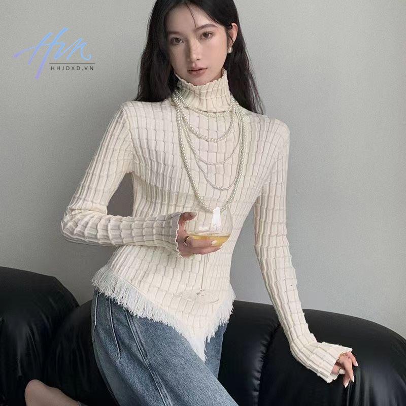 Hàng Mới Về Áo Dệt Kim Nữ Tay Dài Cổ Cao Phong Cách Đô Thị Sang Trọng